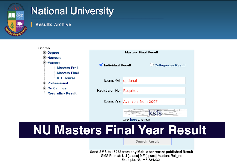 NU Masters Final Year Result 2026 results.nu.ac.bd (মাস্টার্স রেজাল্ট)