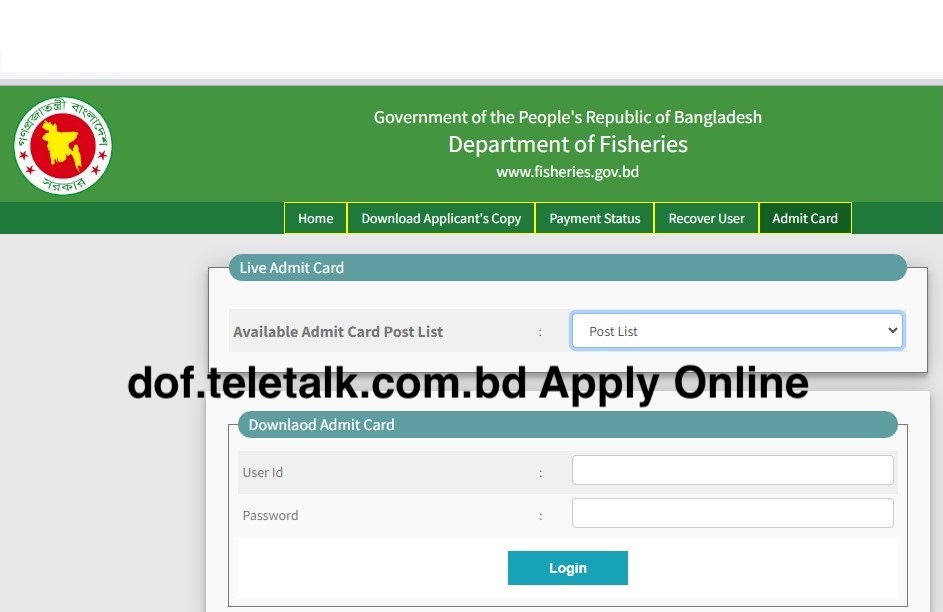dof.teletalk.com.bd Apply | Department of Fisheries DOF Job Circular 2026