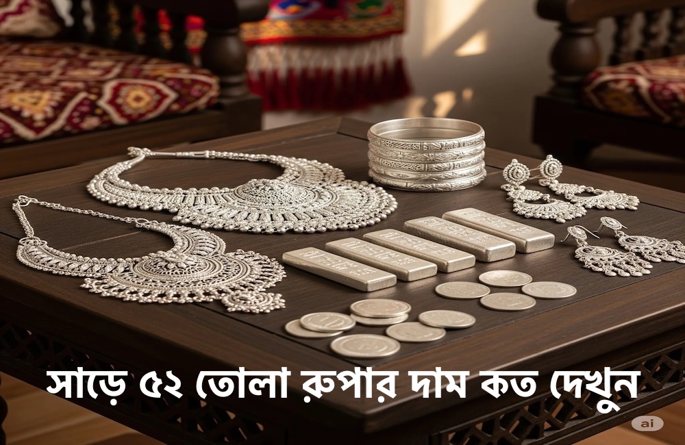সাড়ে ৫২ তোলা রুপার দাম কত ২০২৬ - সাড়ে বায়ান্ন তোলা রুপার দাম